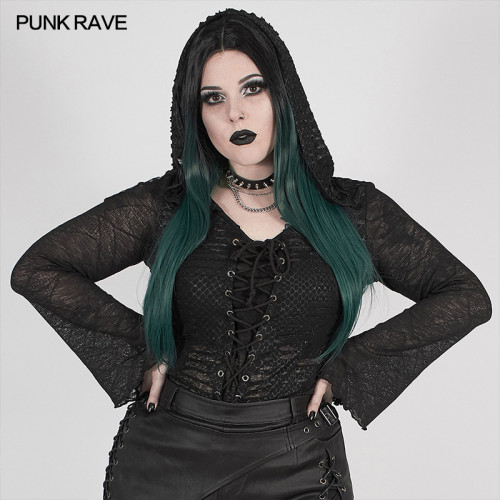 Punk Rave Hooded Textured Longsleeve - Plus