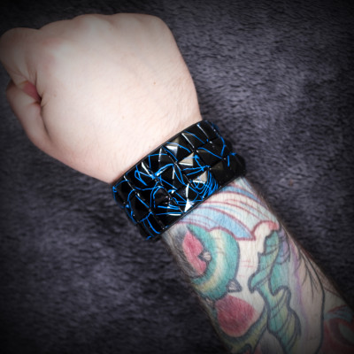 Blue-Streaked Black Studded Wristband