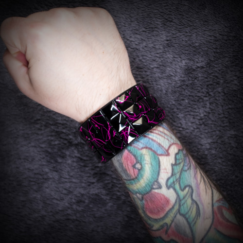 Pink-Streaked Black Studded Wristband
